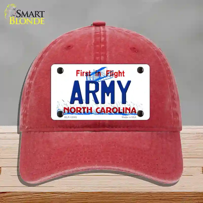 HAT13-MLP-12093 Army North Carolina State Novelty License Plate Hat, Unconstructed Cotton - Red