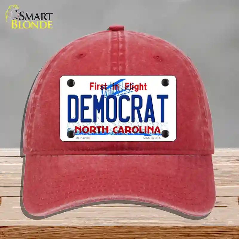 HAT13-MLP-12098 Democrat North Carolina State Novelty License Plate Hat, Unconstructed Cotton - Red