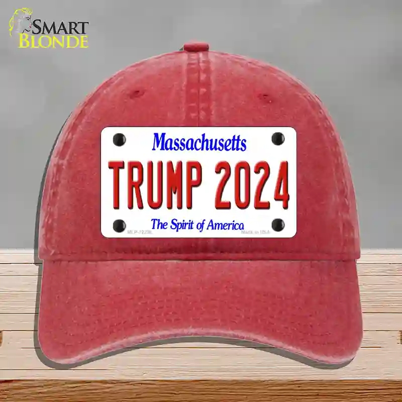 HAT13-MLP-12236 Trump 2024 Massachusetts Novelty License Plate Hat, Unconstructed Cotton - Red