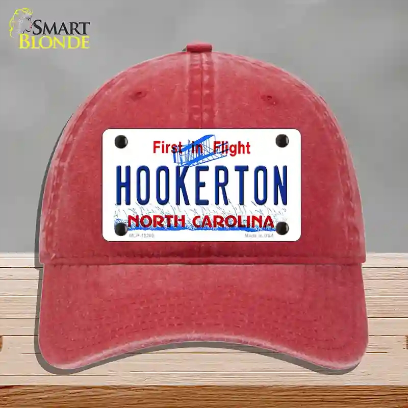 HAT13-MLP-12299 North Carolina Hookerton Novelty License Plate Hat, Unconstructed Cotton - Red