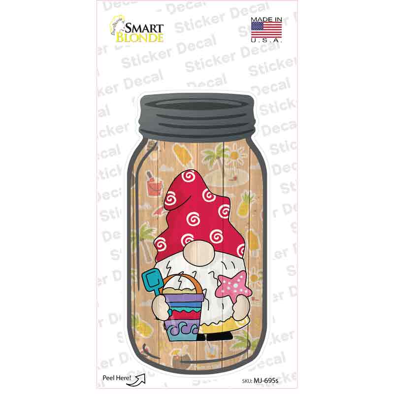 MJ-695s-M Gnome with Starfish Novelty Mason Jar Sticker Decal, Medium