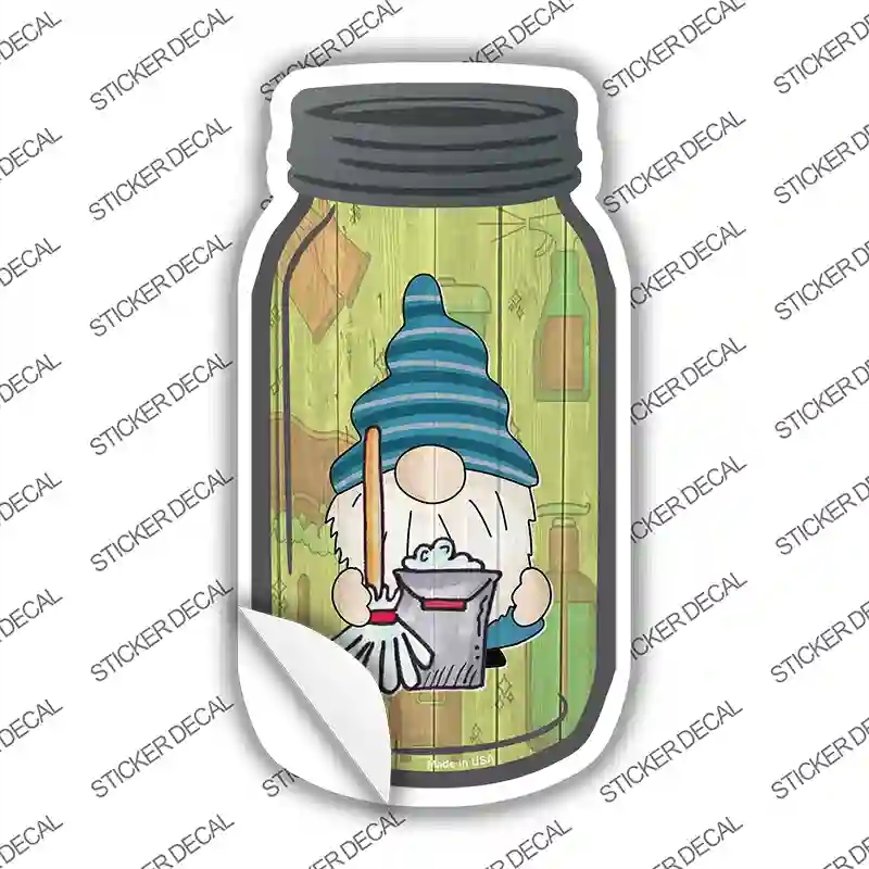 MJ-706s-L Gnome with Mop Novelty Mason Jar Sticker Decal, Large