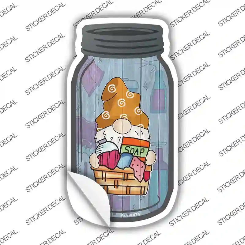 MJ-708s-L Gnome with Laundry Novelty Mason Jar Sticker Decal, Large