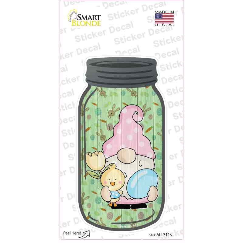 MJ-711s-M Gnome with Blue Egg Novelty Mason Jar Sticker Decal, Medium