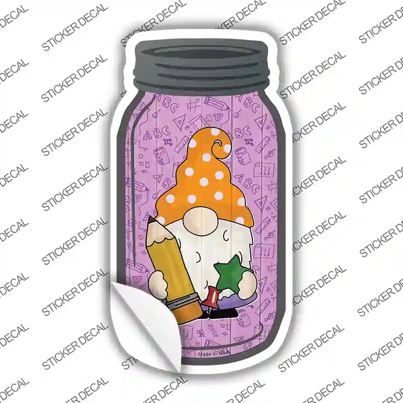 MJ-717s-S Gnome with Pencil Novelty Mason Jar Sticker Decal, Small