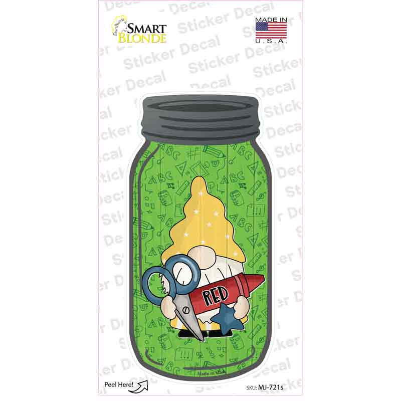 MJ-721s-M Gnome with Red Crayon Novelty Mason Jar Sticker Decal, Medium