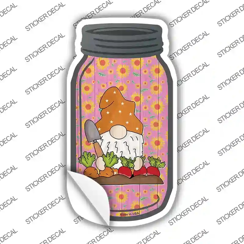 MJ-732s-S Gnome Digging Carrots & Beets Novelty Mason Jar Sticker Decal, Small