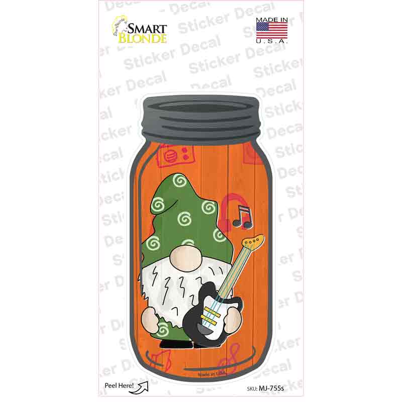 MJ-755s-M Gnome with Electric Guitar Novelty Mason Jar Sticker Decal, Medium