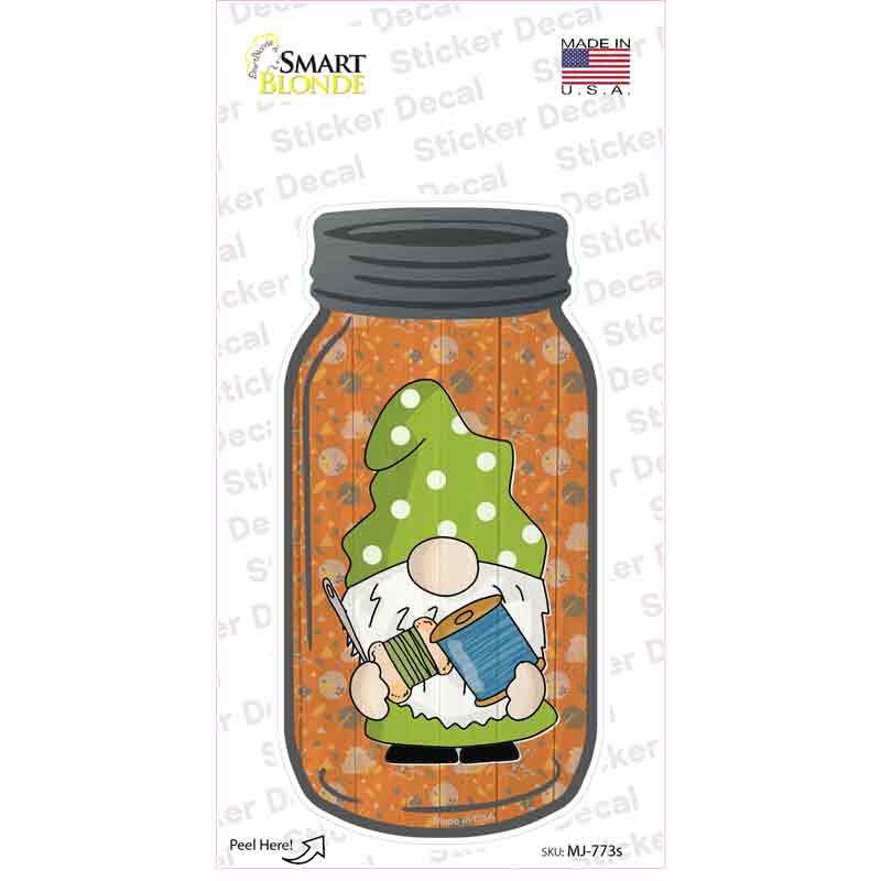 MJ-773s-M Gnome with Yarn Novelty Mason Jar Sticker Decal, Medium