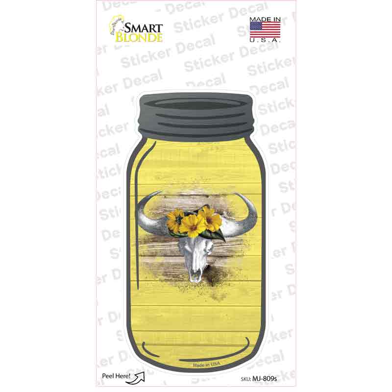 MJ-809s-M Cow Skull Yellow Novelty Mason Jar Sticker Decal, Medium