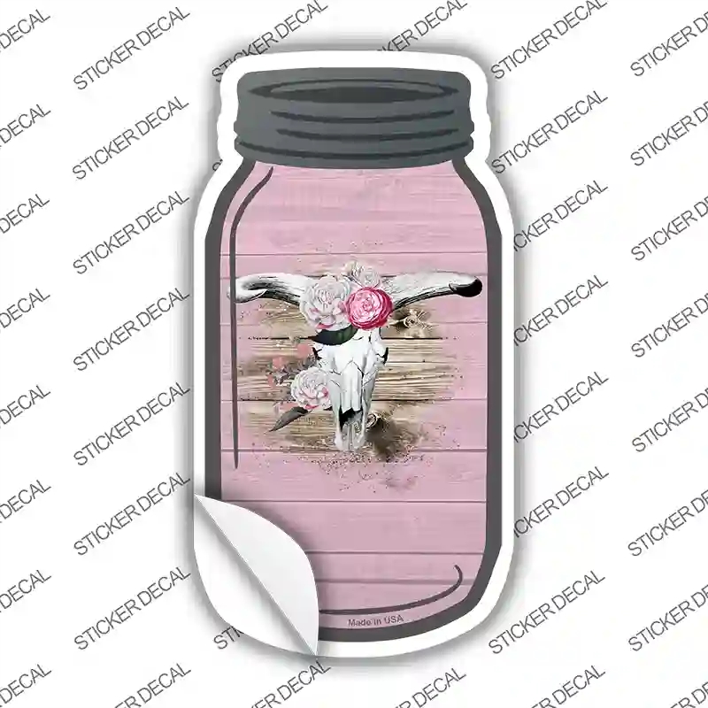 MJ-813s-L Cow Skull Light Pink Novelty Mason Jar Sticker Decal, Large