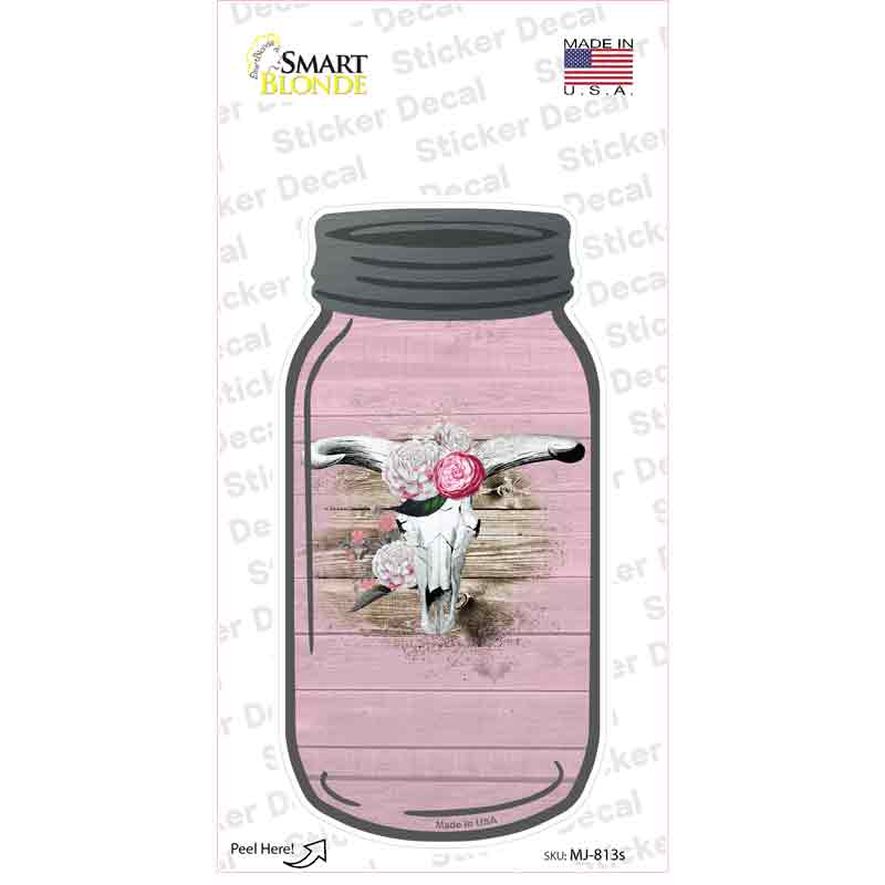 MJ-813s-M Cow Skull Light Pink Novelty Mason Jar Sticker Decal, Medium