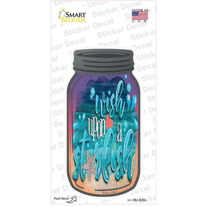 MJ-826s-M Wish Upon A Starfish Novelty Mason Jar Sticker Decal, Medium