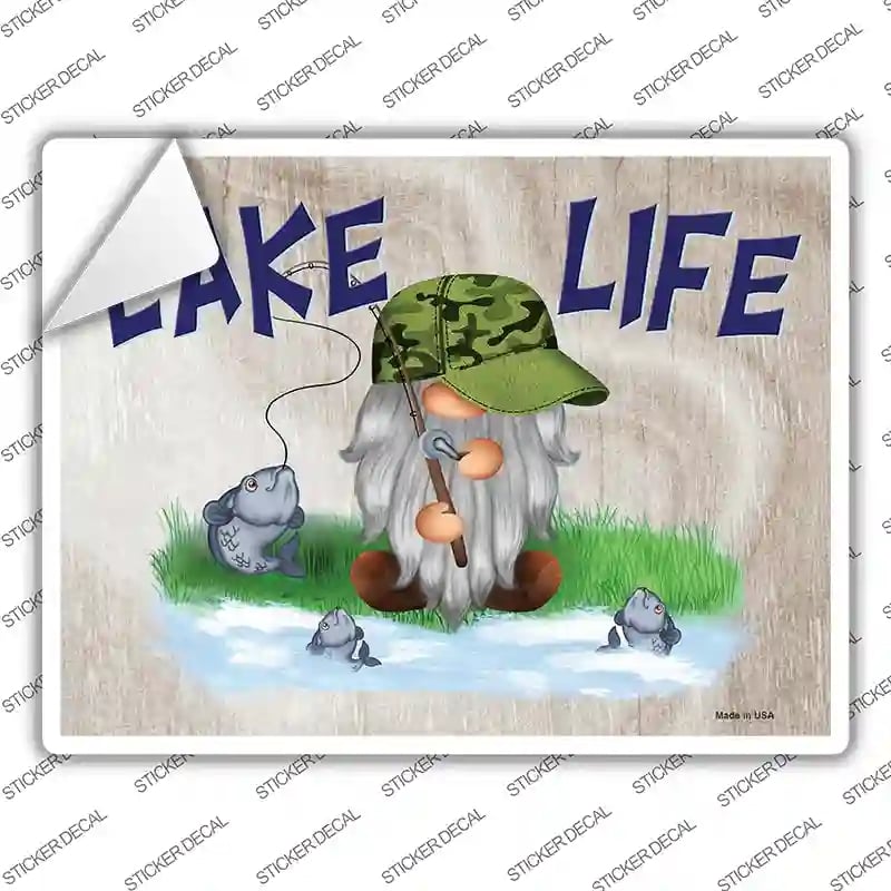 P-4203s-S Lake Life Camo Gnome Novelty Rectangle Sticker Decal, Small