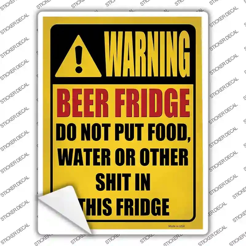P-4206s-L Beer Fridge Only Yellow Novelty Rectangle Sticker Decal, Large