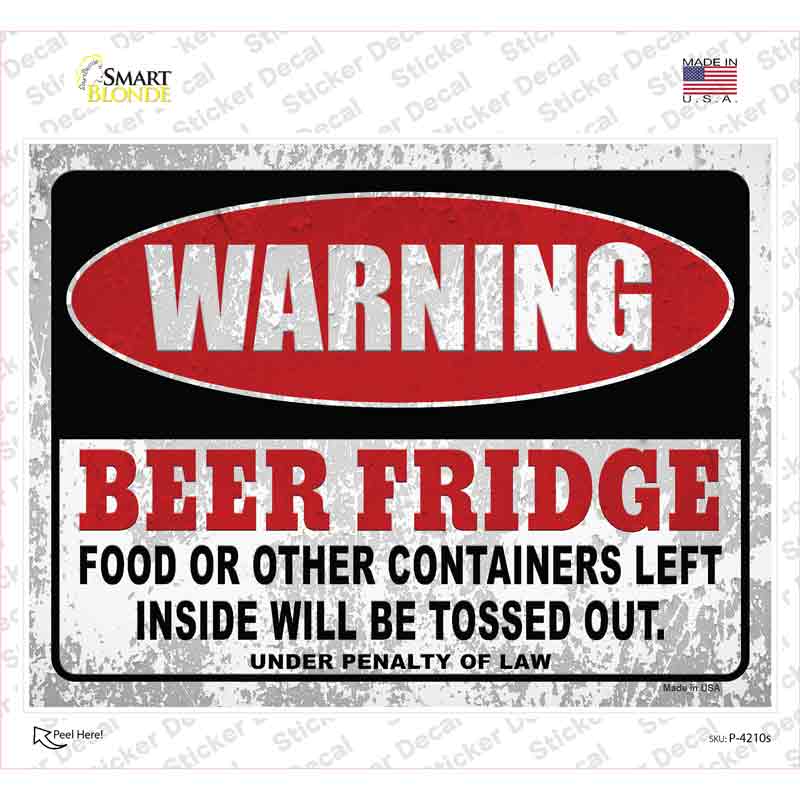 P-4210s-M Warning Beer Fridge Novelty Rectangle Sticker Decal, Medium