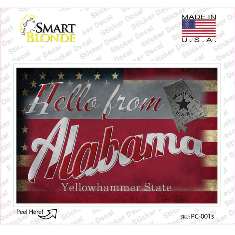 PC-001s-M Hello From Alabama Novelty Postcard Sticker Decals, Medium
