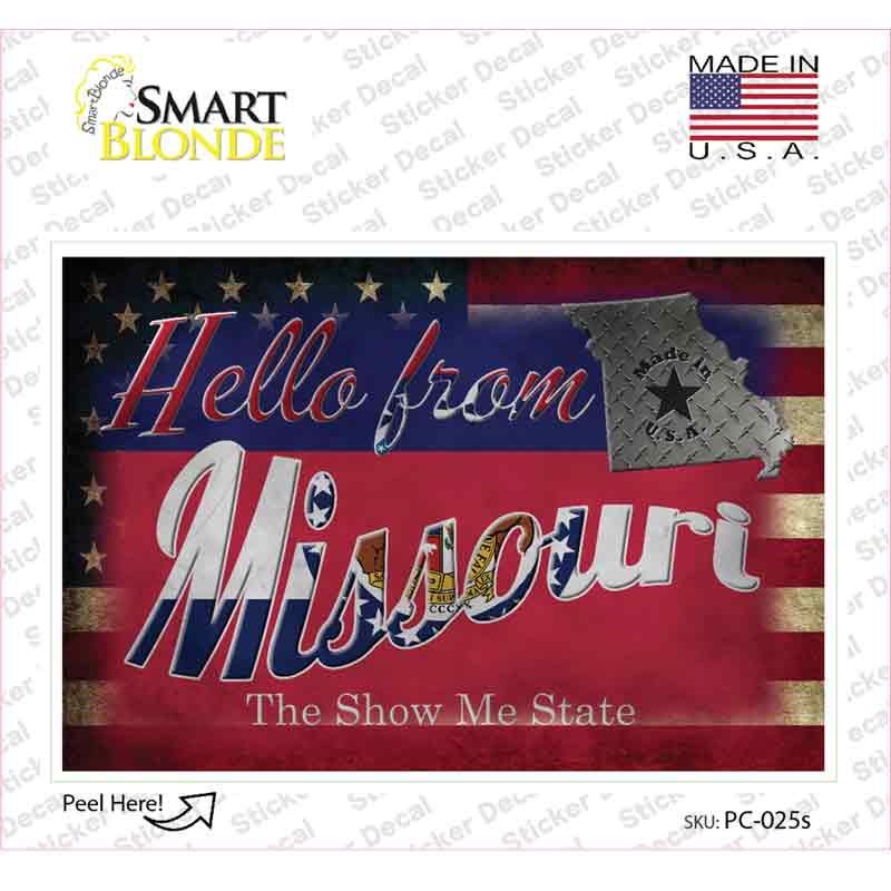 PC-025s-M Hello From Missouri Novelty Postcard Sticker Decals, Medium