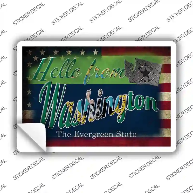 PC-047s-L Hello From Washington Novelty Postcard Sticker Decals, Large