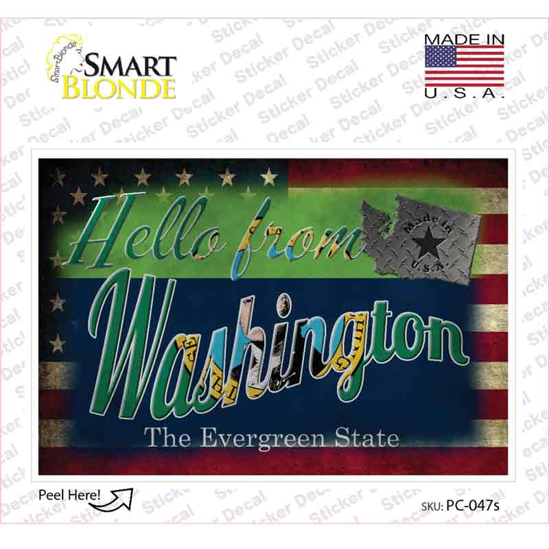 PC-047s-M Hello From Washington Novelty Postcard Sticker Decals, Medium