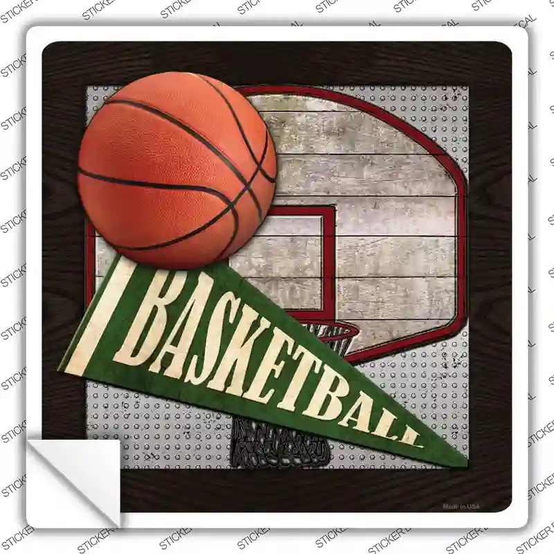 SQ-078s-L Basketball Novelty Square Sticker Decal, Large