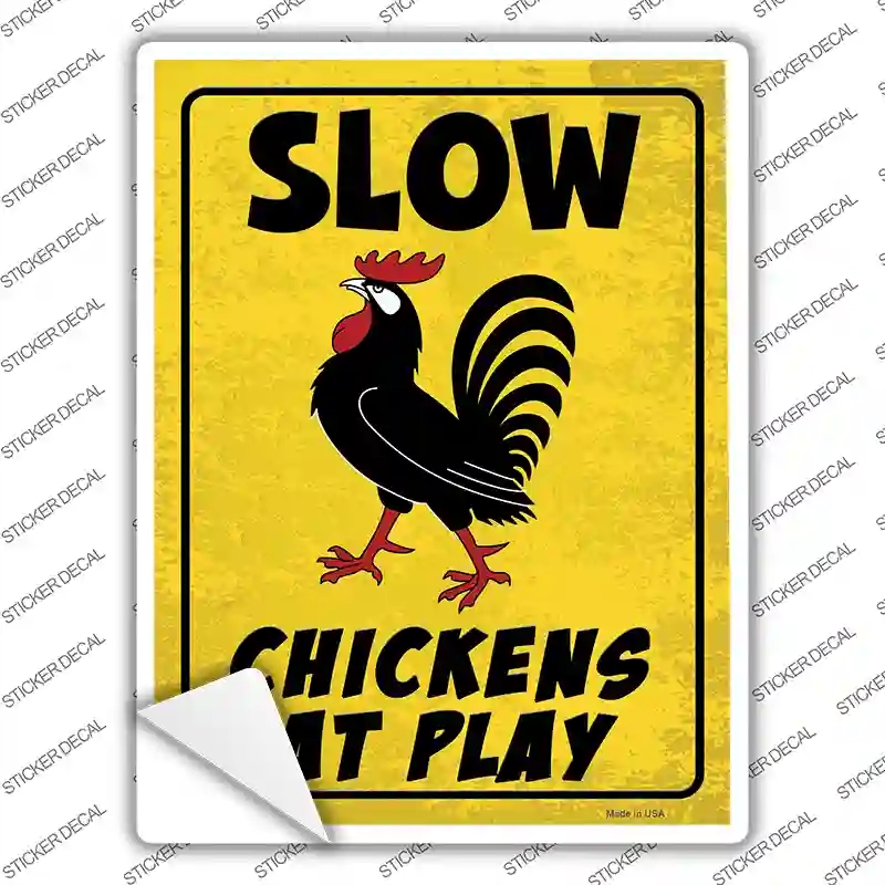 P-4221s-XL Chickens At Play Novelty Rectangle Sticker Decal, Extra Large