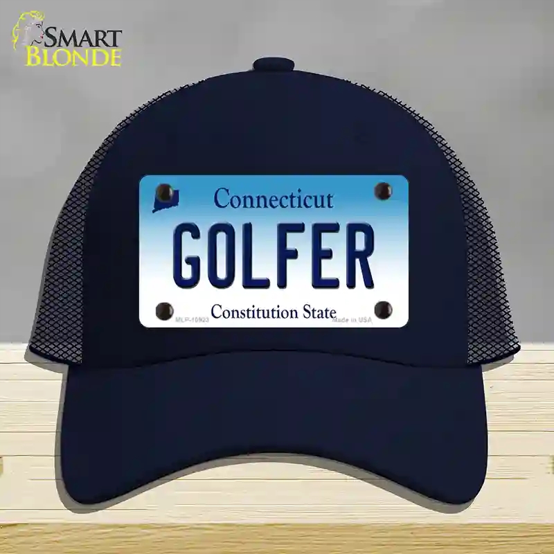 HAT16-MLP-10923 Golfer Connecticut Novelty License Plate Hat, Mesh - Navy