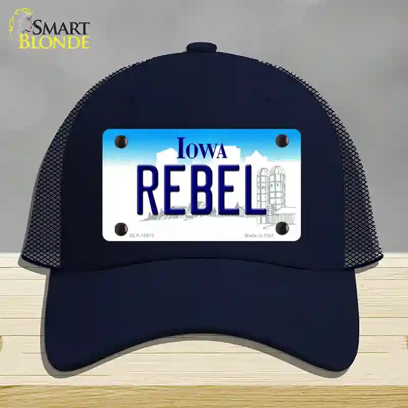 HAT16-MLP-10973 Rebel Iowa Novelty License Plate Hat, Mesh - Navy