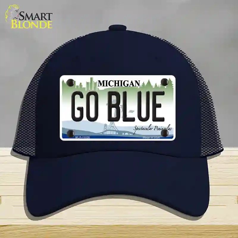 HAT16-MLP-11026 Go Blue Michigan Novelty License Plate Hat, Mesh - Navy