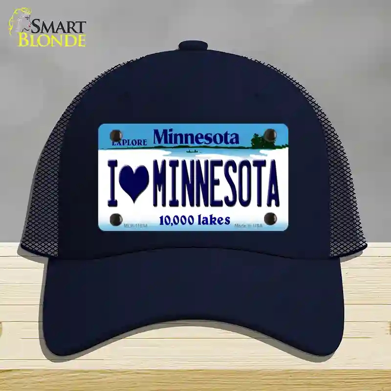 HAT16-MLP-11034 I Love Minnesota Novelty License Plate Hat, Mesh - Navy