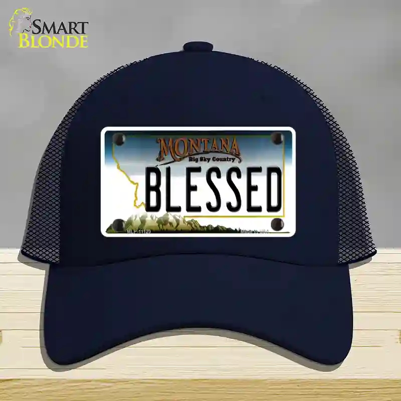 HAT16-MLP-11120 Blessed Montana State Novelty License Plate Hat, Mesh - Navy