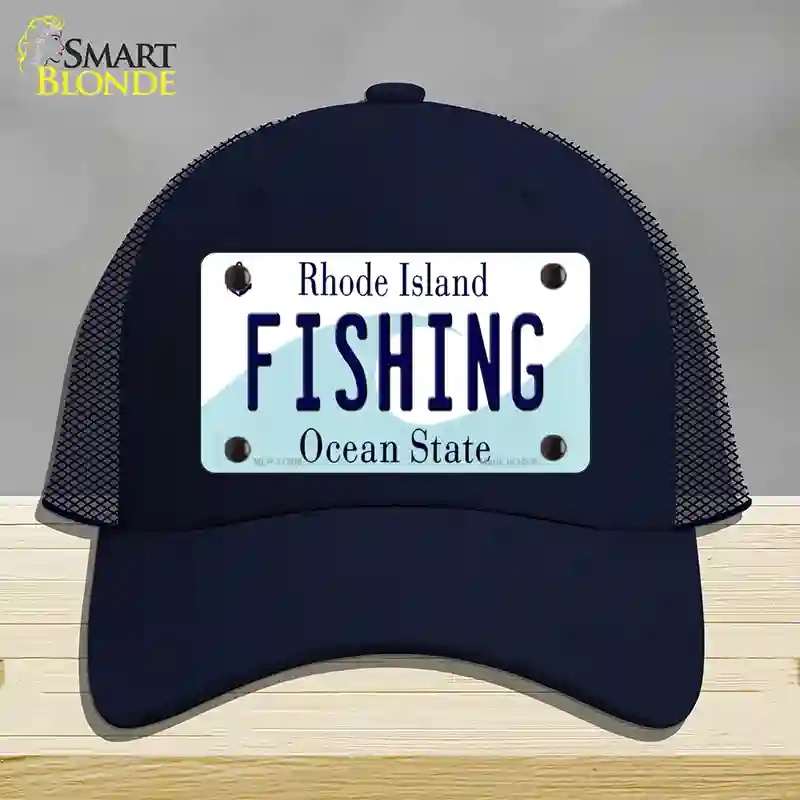 HAT16-MLP-11206 Fishing Rhode Island State Novelty License Plate Hat, Mesh - Navy