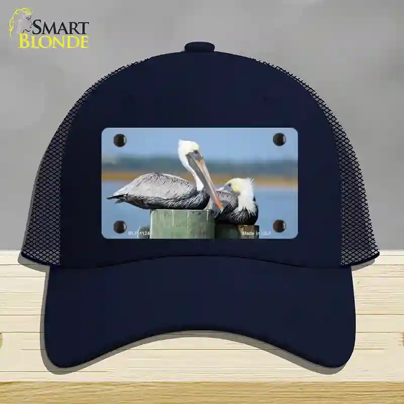 HAT16-MLP-11240 Pelican Two on Pier Novelty License Plate Hat, Mesh - Navy