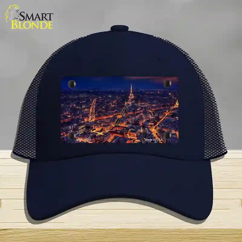 HAT16-MLP-11252 Paris At Night Eiffel Tower in Center Novelty License Plate Hat, Mesh - Navy
