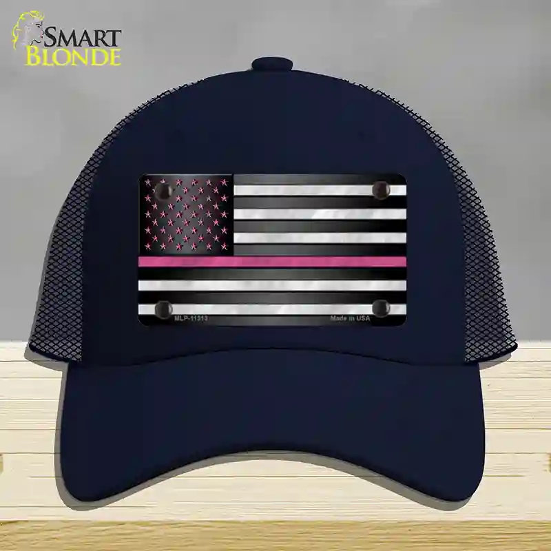 HAT16-MLP-11313 Thin Pink Line with Stars Novelty License Plate Hat, Mesh - Navy