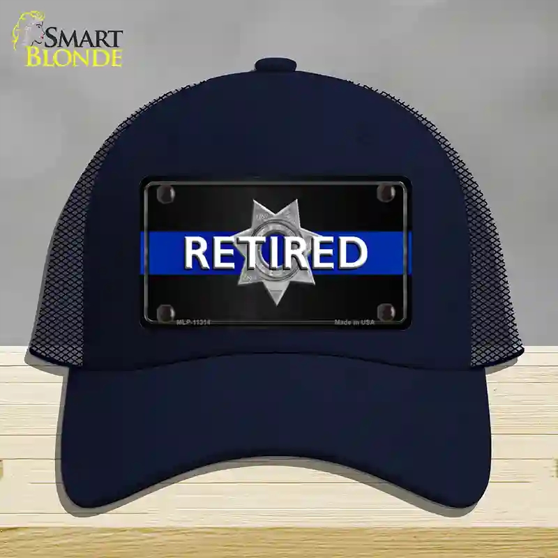 HAT16-MLP-11314 Thin Blue Line Retired Police Novelty License Plate Hat, Mesh - Navy