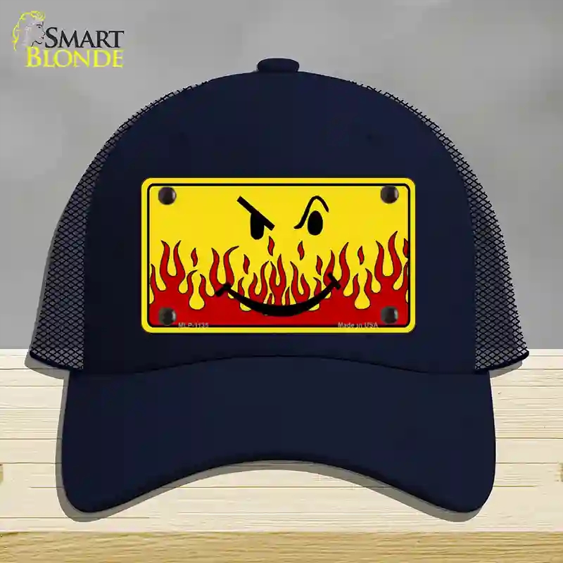 HAT16-MLP-1135 Smiley Flame Novelty License Plate Hat, Mesh - Navy