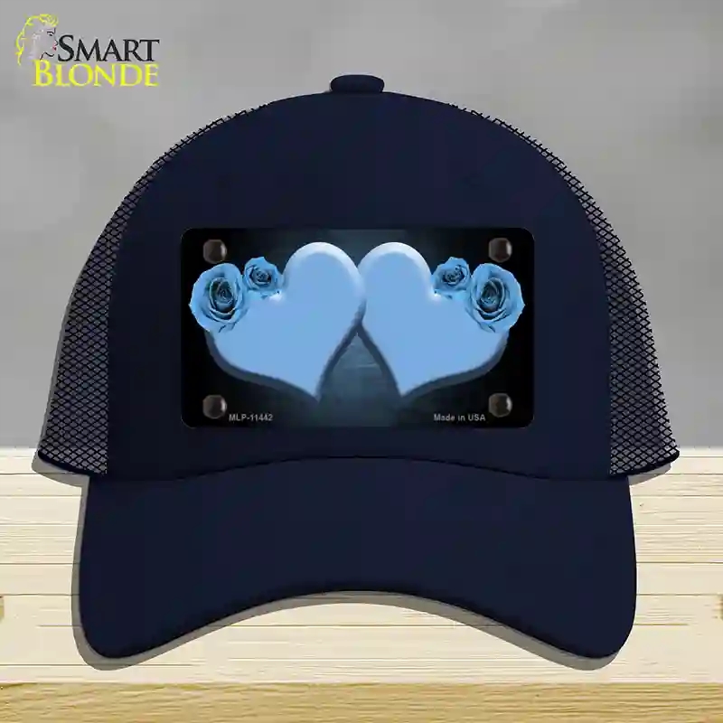 HAT16-MLP-11442 Hearts Over Roses in Light Blue Novelty License Plate Hat, Mesh - Navy