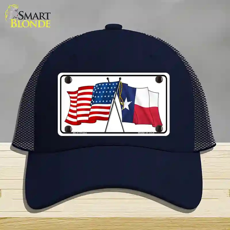 HAT16-MLP-11503 Texas Crossed US Flag Novelty License Plate Hat, Mesh - Navy
