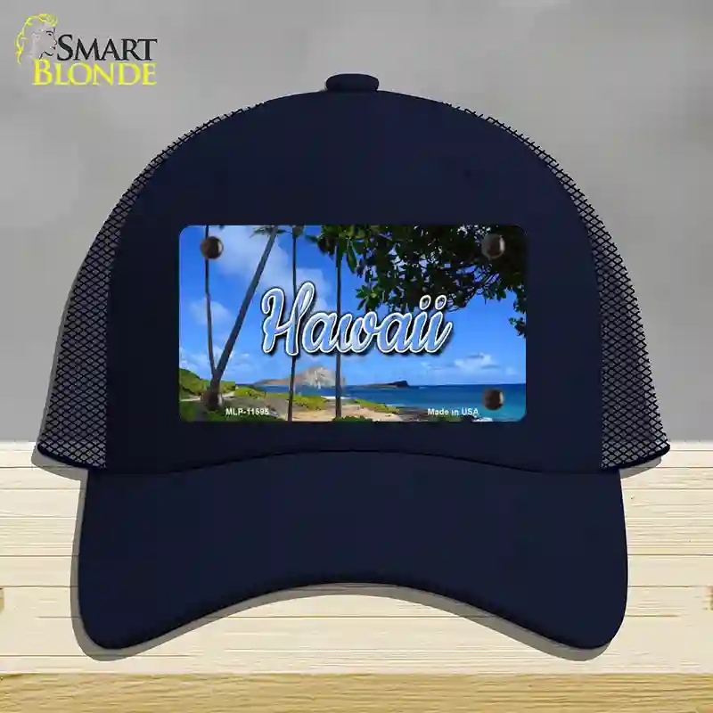 HAT16-MLP-11595 Hawaii Palm Trees State Novelty License Plate Hat, Mesh - Navy