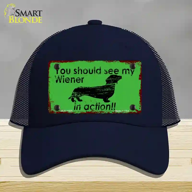 HAT16-MLP-11685 Wiener in Action Novelty License Plate Hat, Mesh - Navy