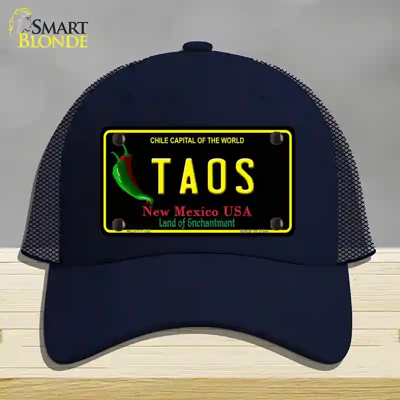 HAT16-MLP-11752 Taos   Mexico Black State Novelty License Plate Hat, Mesh - Navy