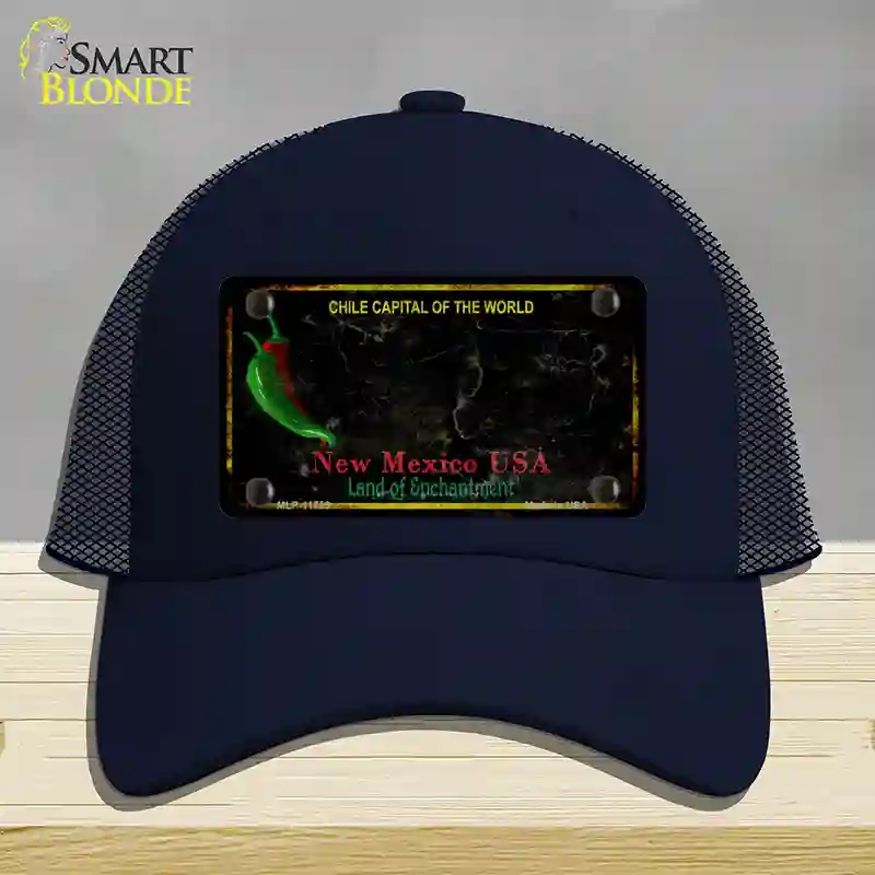 HAT16-MLP-11755   Mexico Black Blank Rusty State Novelty License Plate Hat, Mesh - Navy