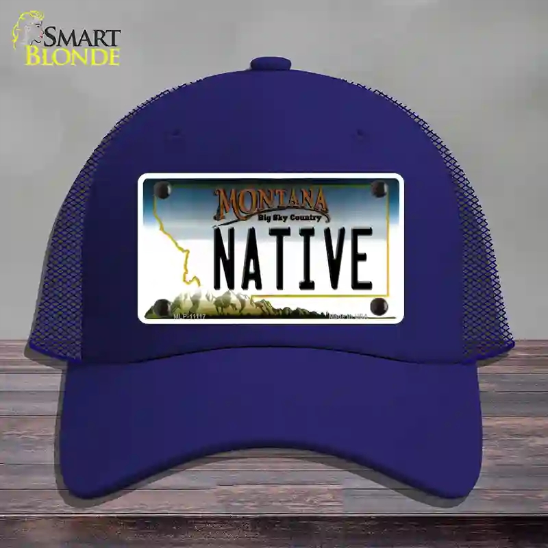HAT18-MLP-11117 Native Montana State Novelty License Plate Hat, Mesh - Royal Blue