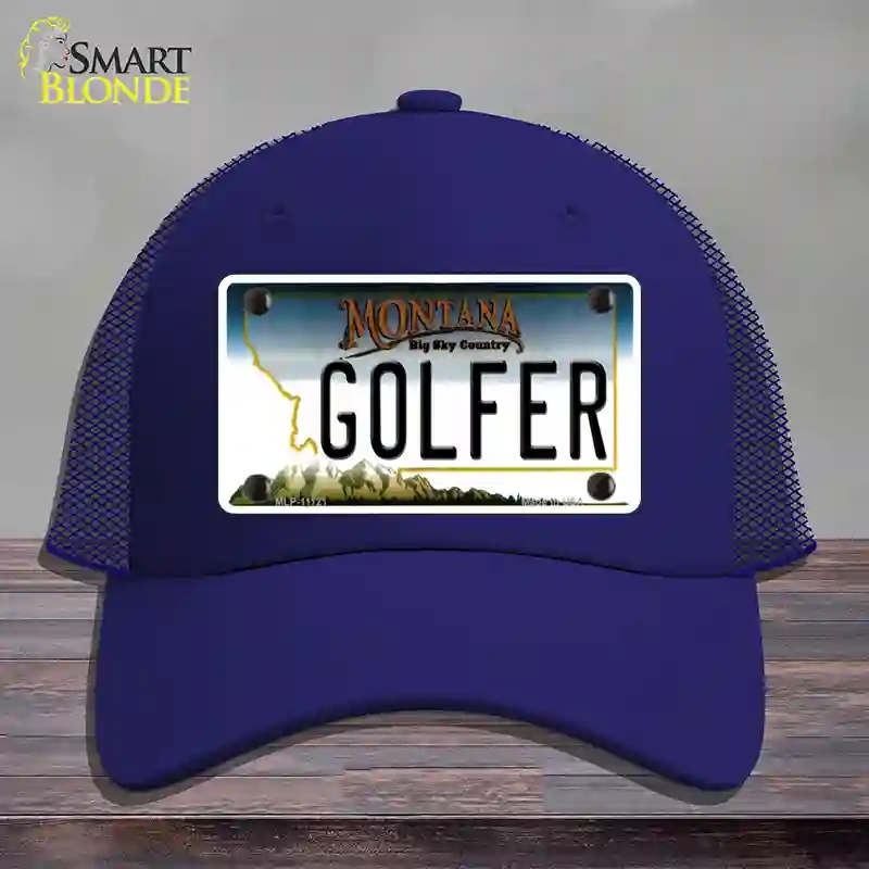 HAT18-MLP-11121 Golfer Montana State Novelty License Plate Hat, Mesh - Royal Blue