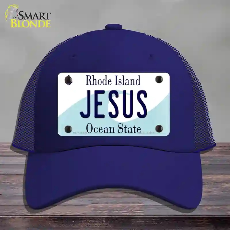 HAT18-MLP-11205 Jesus Rhode Island State Novelty License Plate Hat, Mesh - Royal Blue