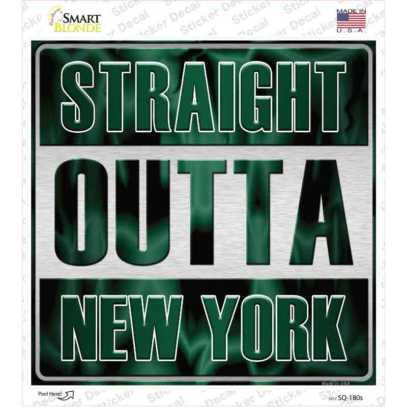 SQ-180s-M Straight Outta   York Green Novelty Square Sticker Decal, Medium