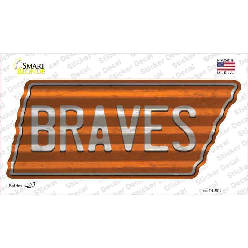 TN-251s-M Braves Novelty Corrugated Tennessee Shape Sticker Decal, Medium