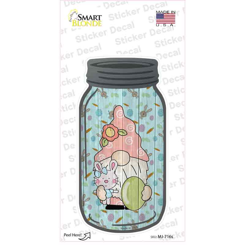 MJ-716s-M Gnome with Green Egg Novelty Mason Jar Sticker Decal, Medium