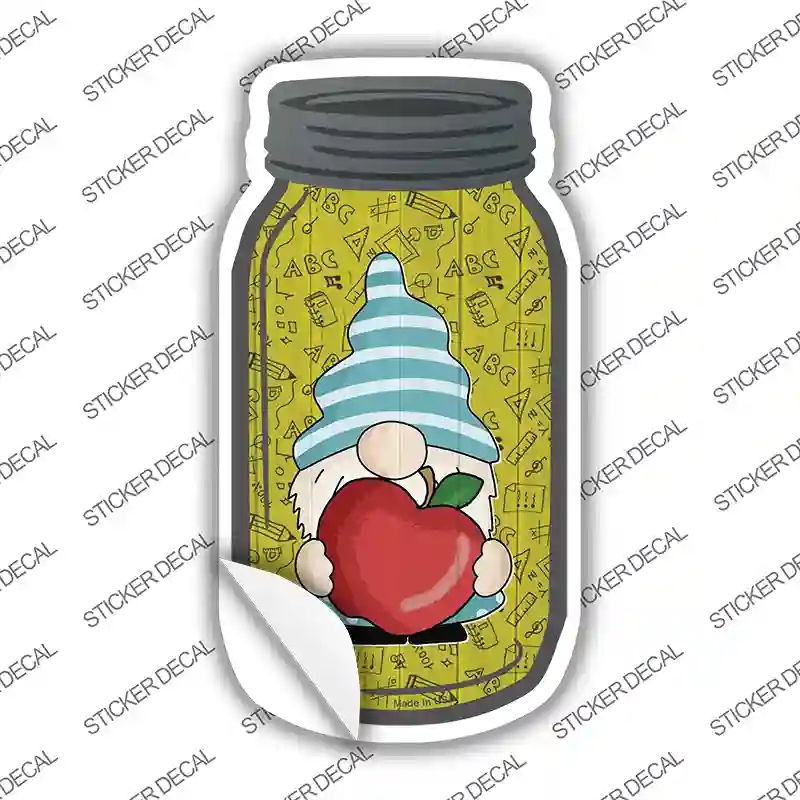 MJ-719s-S Gnome with Apple Novelty Mason Jar Sticker Decal, Small